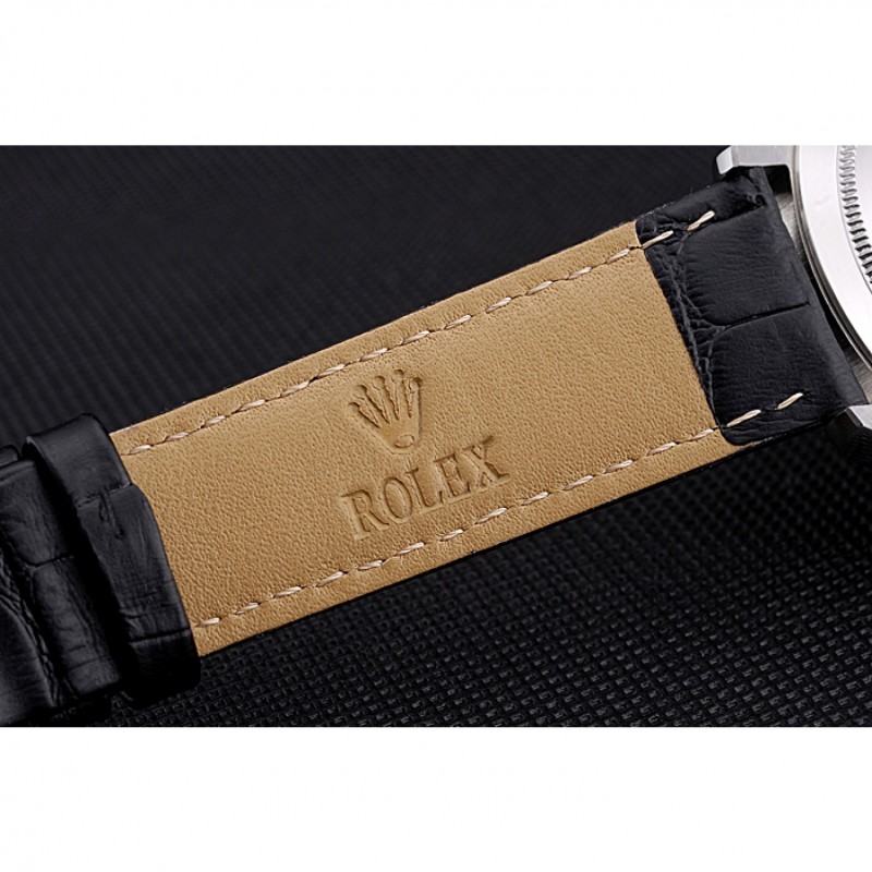 Rolex Cellini Black Dial Stainless Steel Case Black Leather Bracelet 622724-5