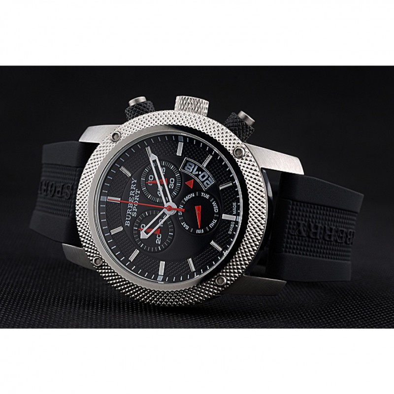 Round Burberry Sport Athlete Chronograph White Case Triple-eye Black Rubber Bracelet 622620-4