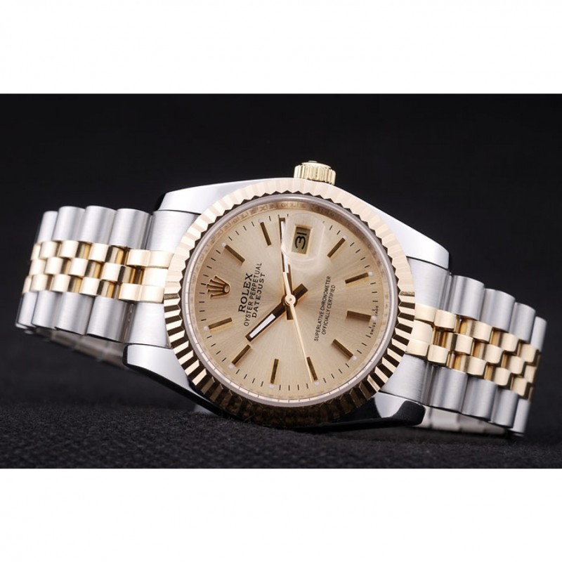 Rolex Datejust Gold Dial Ribbed Bezel 7450-4