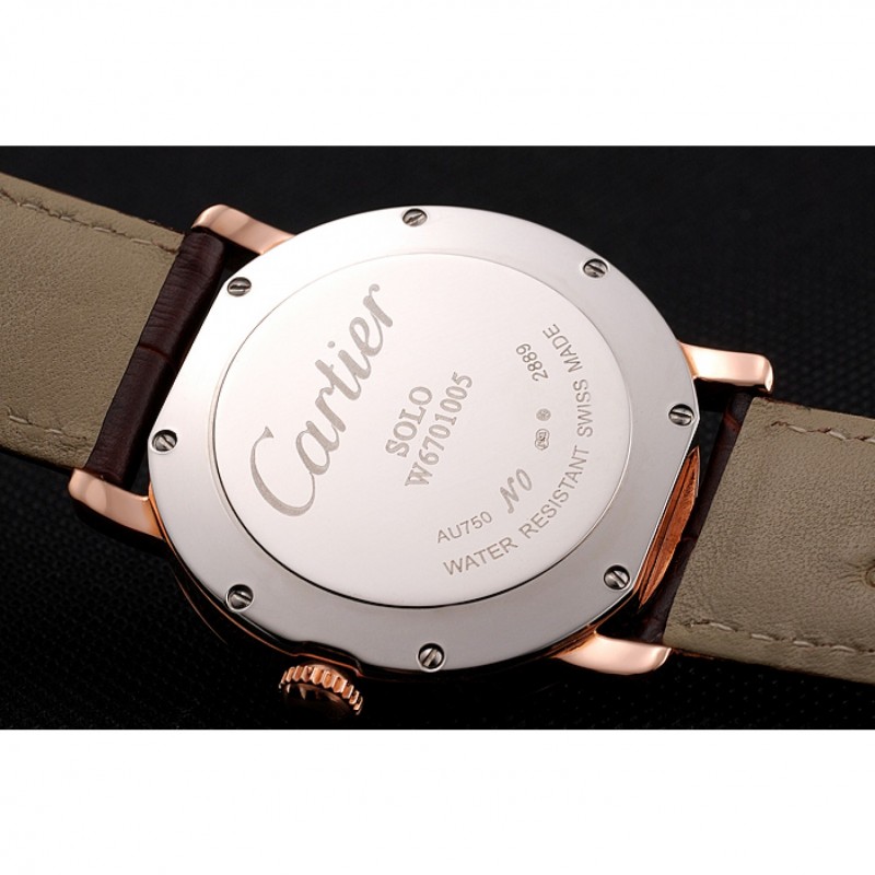 Cartier Ronde Solo Brown Dial Diamond Bezel Rose Gold Case Brown Leather Strap-7