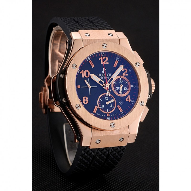 Swiss Hublot Big Bang Black Dial Rose Gold Case Black Rubber Bracelet 1453898-1