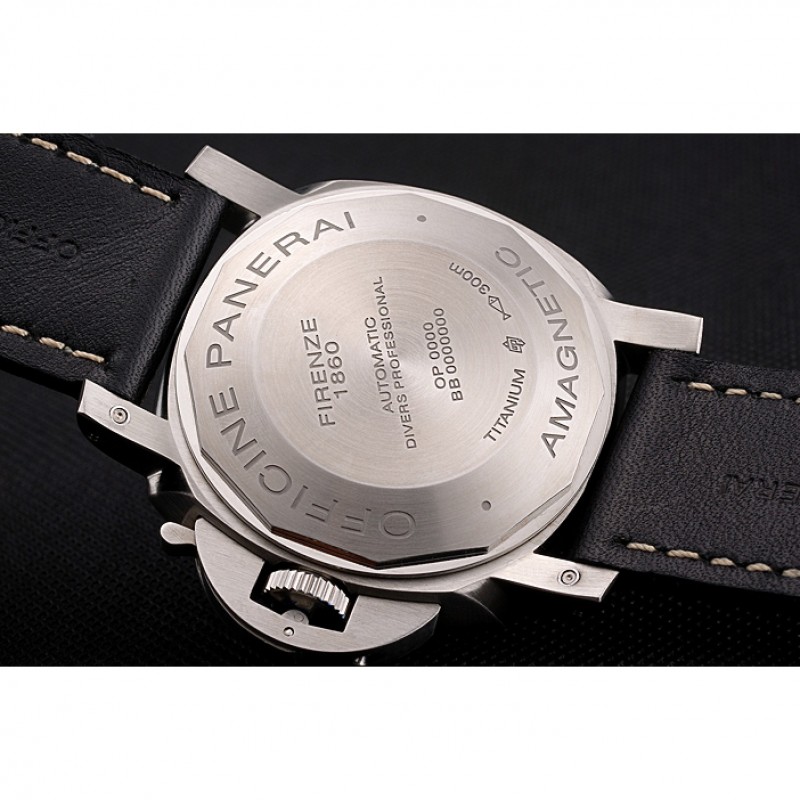 Panerai Luminor Submersible Black Dial Stainless Steel Case Black Bezel Black Leather Strap-5