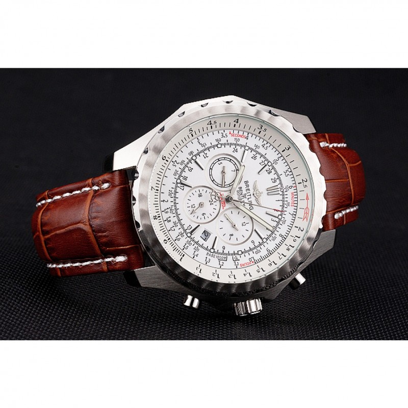 Breitling Bentley Motors T Stainless Steel Case White Dial Brown Leather Bracelet 622234-2