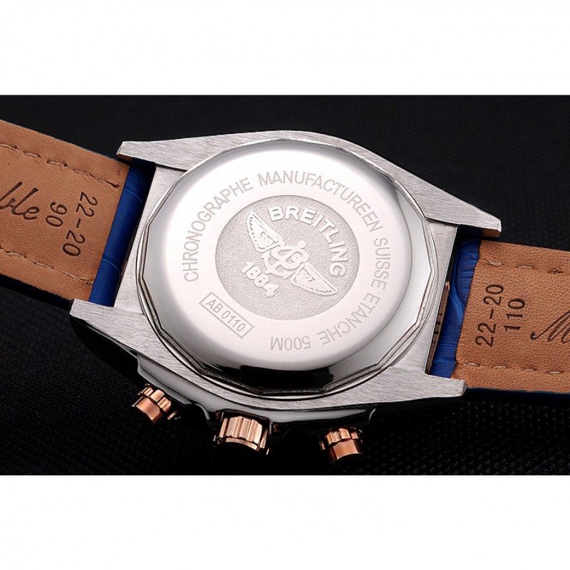 Cheap Breitling Chronomat Patrouille De France Blue Dial Stainless Steel Case Blue Leather Strap-8