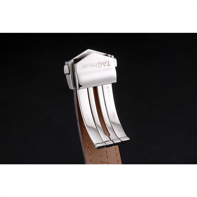 High Quality Replica Watches Swiss Tag Heuer Carrera Calibre 5 White Dial Rose Gold Case Brown Leather Strap-5