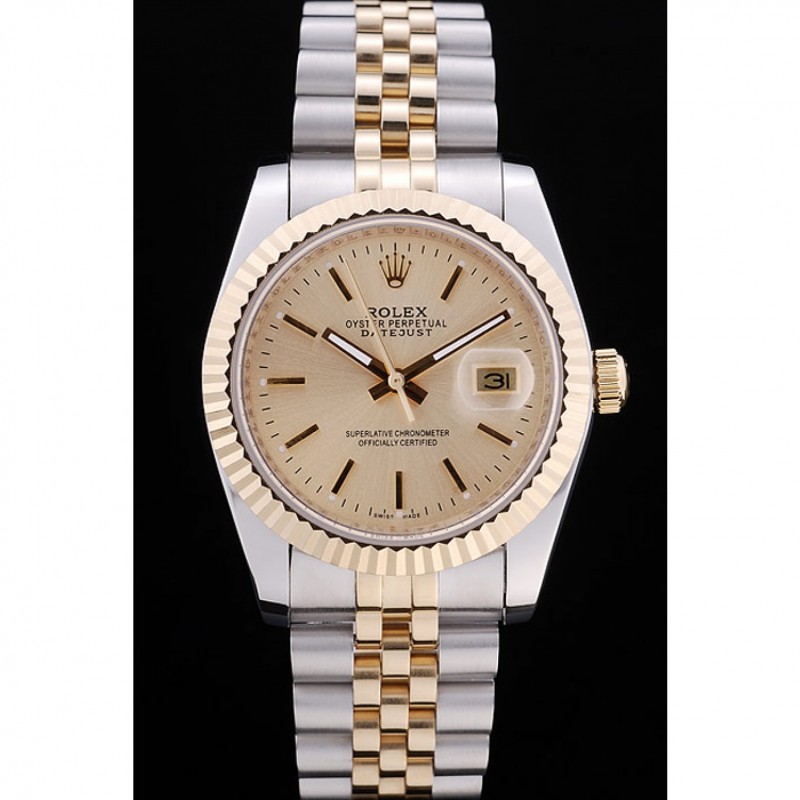 Rolex Datejust Gold Dial Ribbed Bezel 7450-1