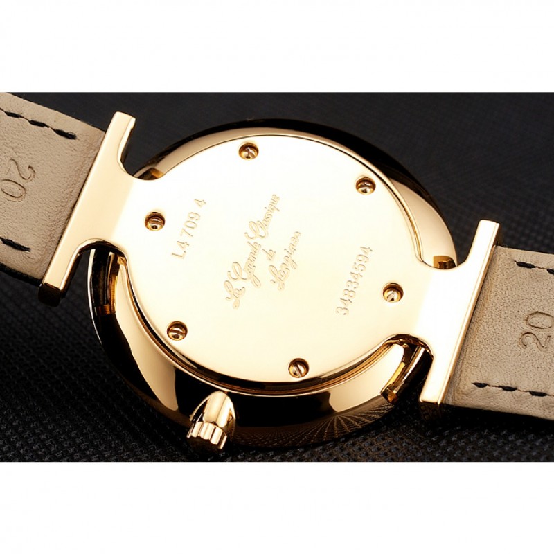 AAA Swiss Longines Grande Classique Gold Dial Gold Case Black Leather Strap-7