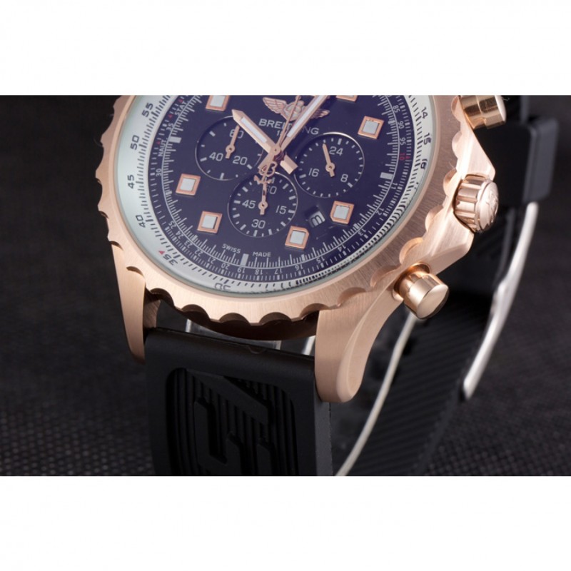 Breitling Navitimer Rosegold Bezel Rubber Strap Black Dial-6