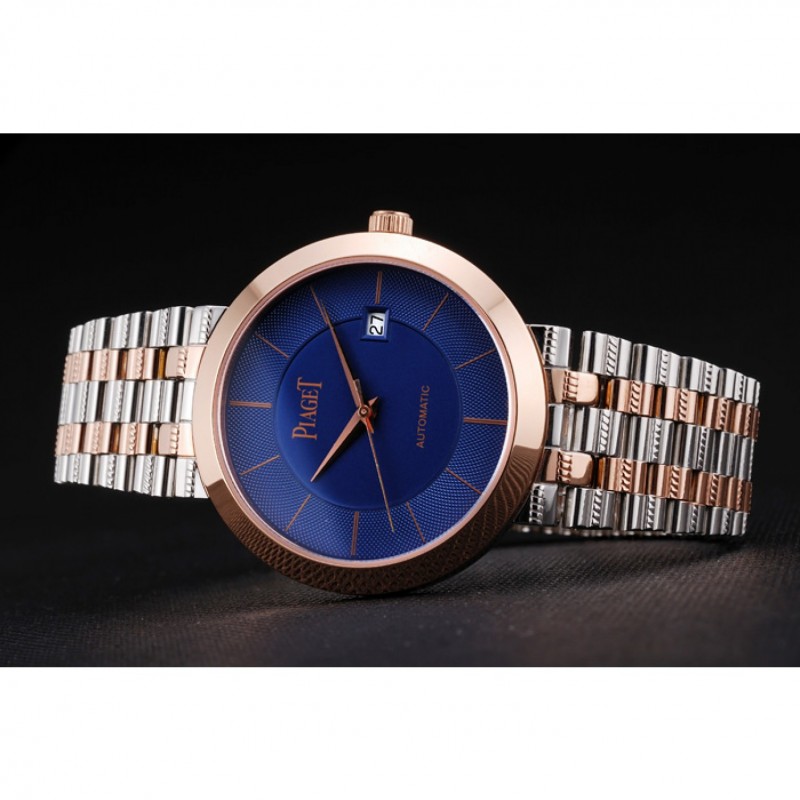 Swiss Piaget Traditional Blue Dial Gold Case Two Tones Stainless Steel Strap-3