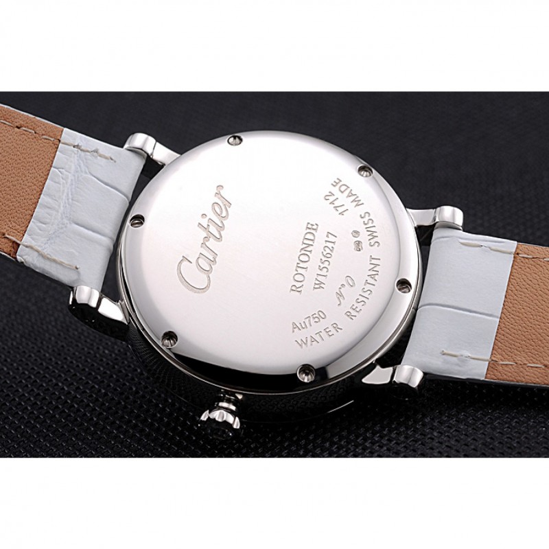 High Quality Replica Watches Cartier Ronde Second Time Zone White Dial Stainless Steel Case With Diamonds White Leather Strap 622803-8