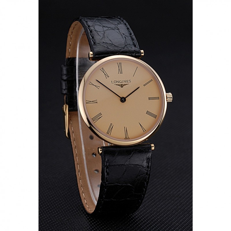 Longines La Grande Classique Champagne Dial Black Leather Band Homme 622123-2