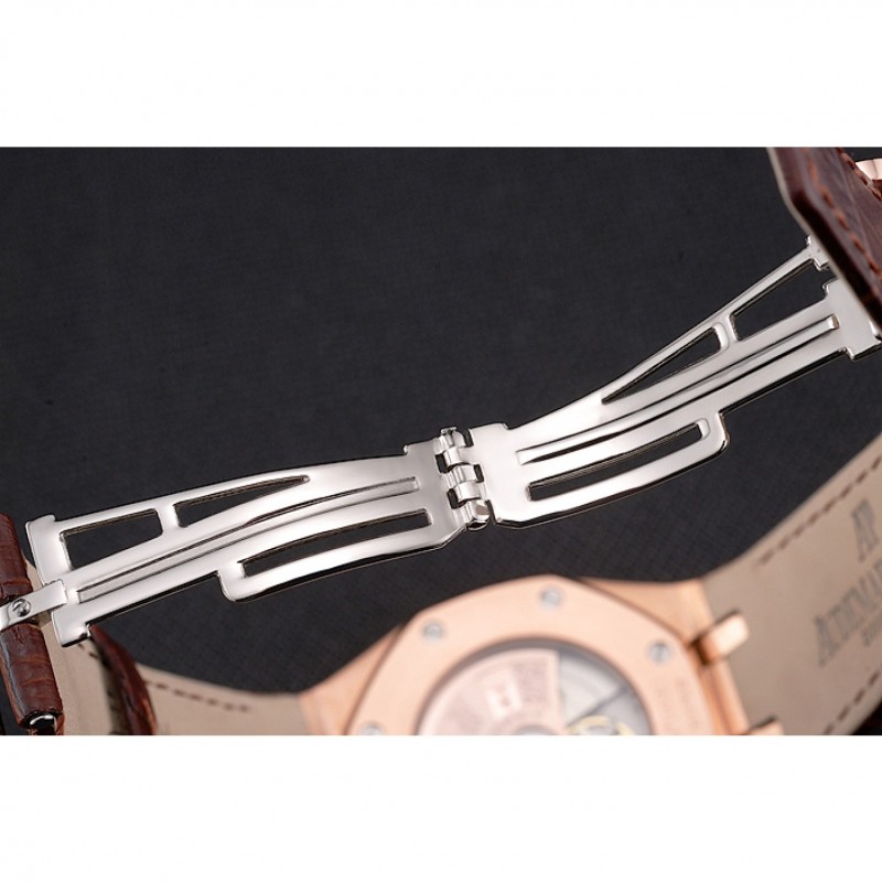Swiss Audemars Piguet Royal Oak White Dial Gold Case Brown Leather Strap-6