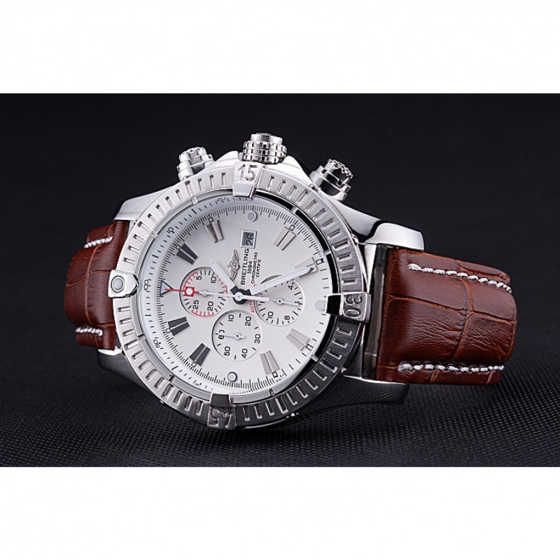Breitling Chronomat Evolution White Dial Brown Leather Bracelet 622517-4