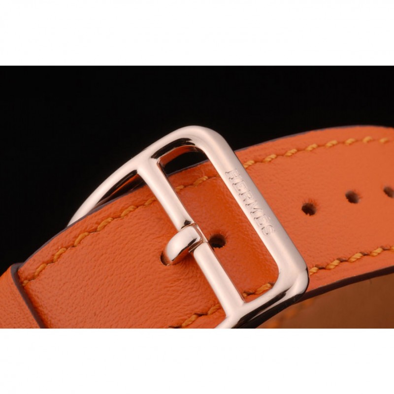 Cheap Hermes Heure H Rose Gold Bezel Orange Leather Strap White Dial 80234-5