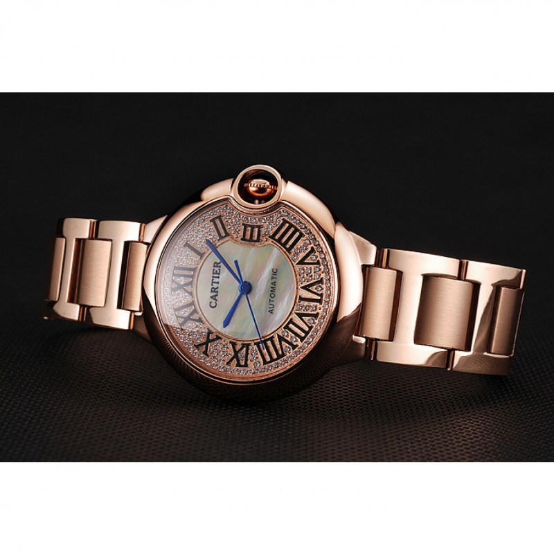 Swiss Cartier Ballon Bleu 40 MM Diamond Dial Rose Gold Bracelet 1453883-3