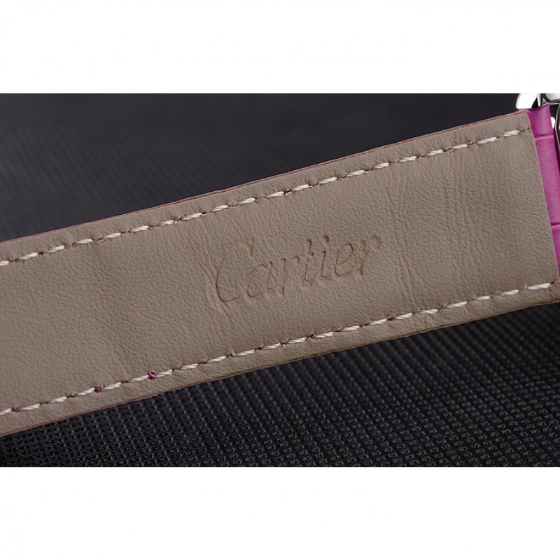 Cartier Ronde Louis Cartier White Dial Stainless Steel Case Fuchsia Leather Strap-7