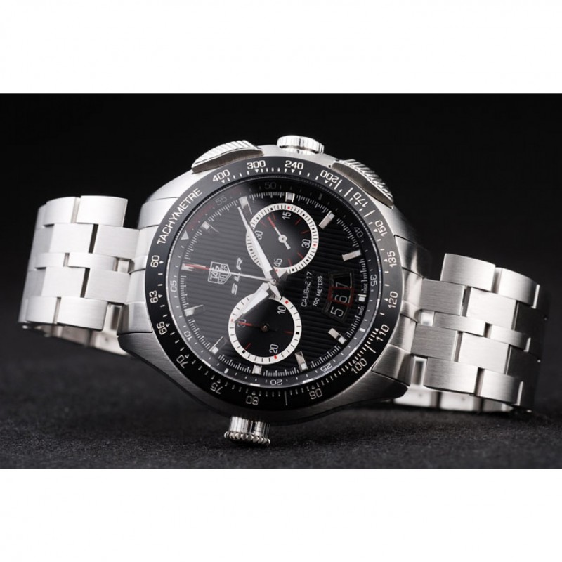 Tag Heuer Swiss SLR Tachymeter Bezel Stainless Steel Black Dial-4