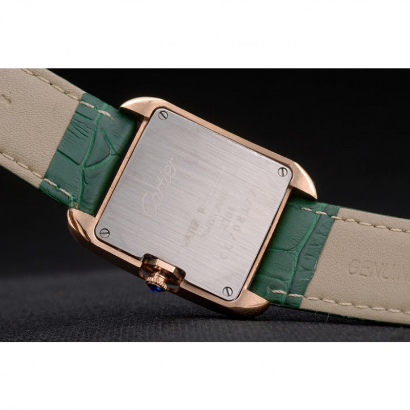 Cartier Tank Anglaise 30mm White Dial Gold Case Green Leather Bracelet-7