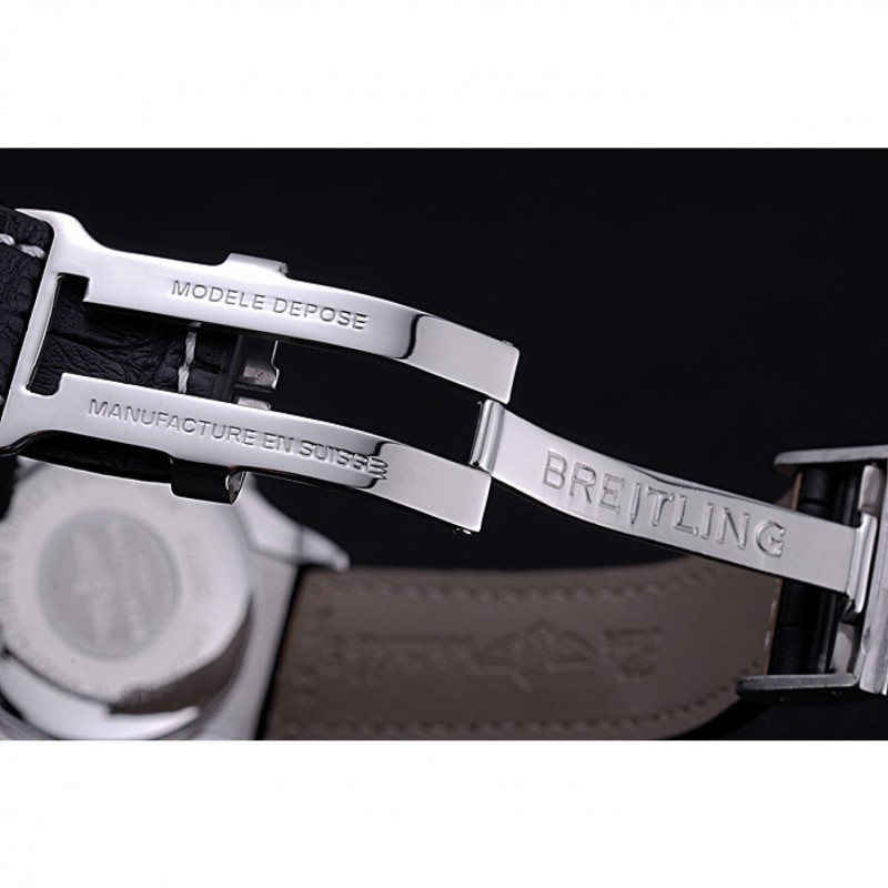 High Quality Breitling Chronomat 44 Black Dial with White Subdials Black Leather Bracelet 622511-6