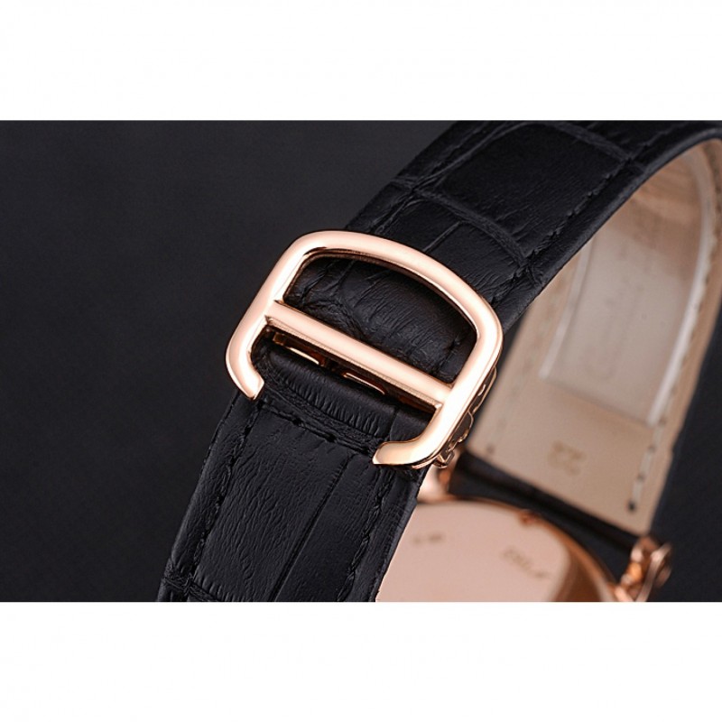 High Quality Replica Watches Cartier Rotonde Black And White Dial Gold Case With Jewels Black Leather Strap 622758-5