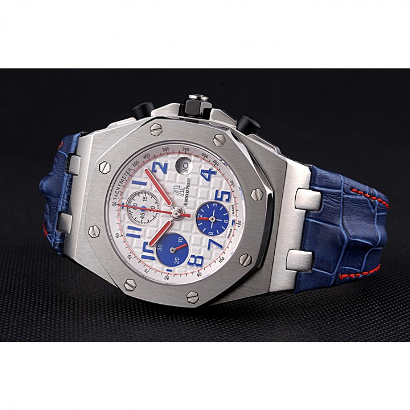 Swiss Audemars Piguet Royal Oak Offshore White Dial Stainless Steel Case Blue Leather Strap 622850-4
