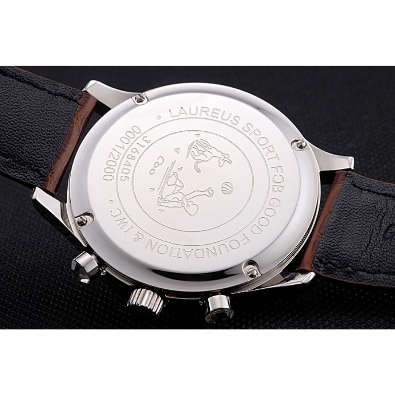 IWC Portugieser Chronograph White Dial Rose Gold Hands And Numerals Steel Case With Diamonds Brown Leather Strap-8