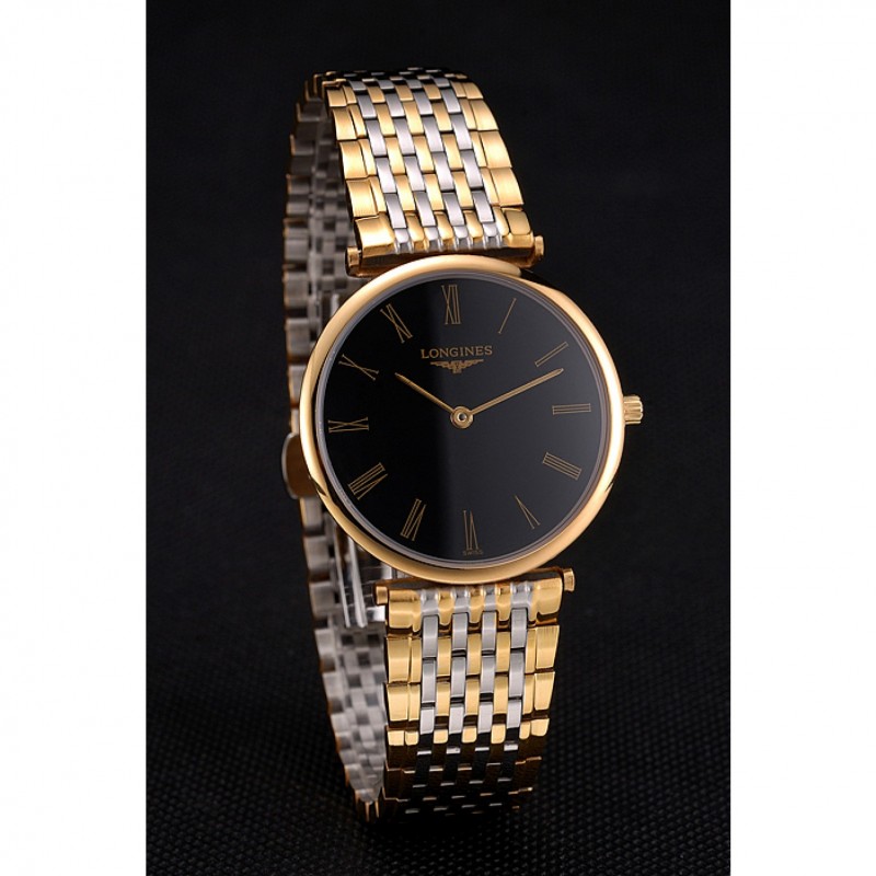 SS Replica Watches Longines La Grande Classique Two Tone Band Black Dial Homme 622097-2