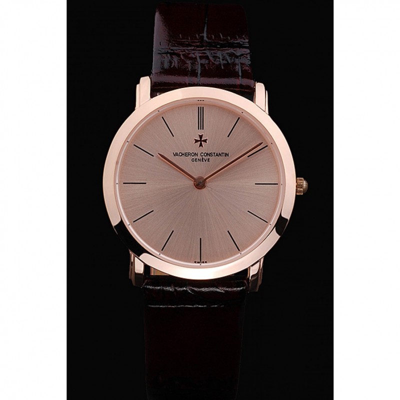 Vacheron Constantin Patrimony Rose Gold Dial Brown Leather Bracelet-1