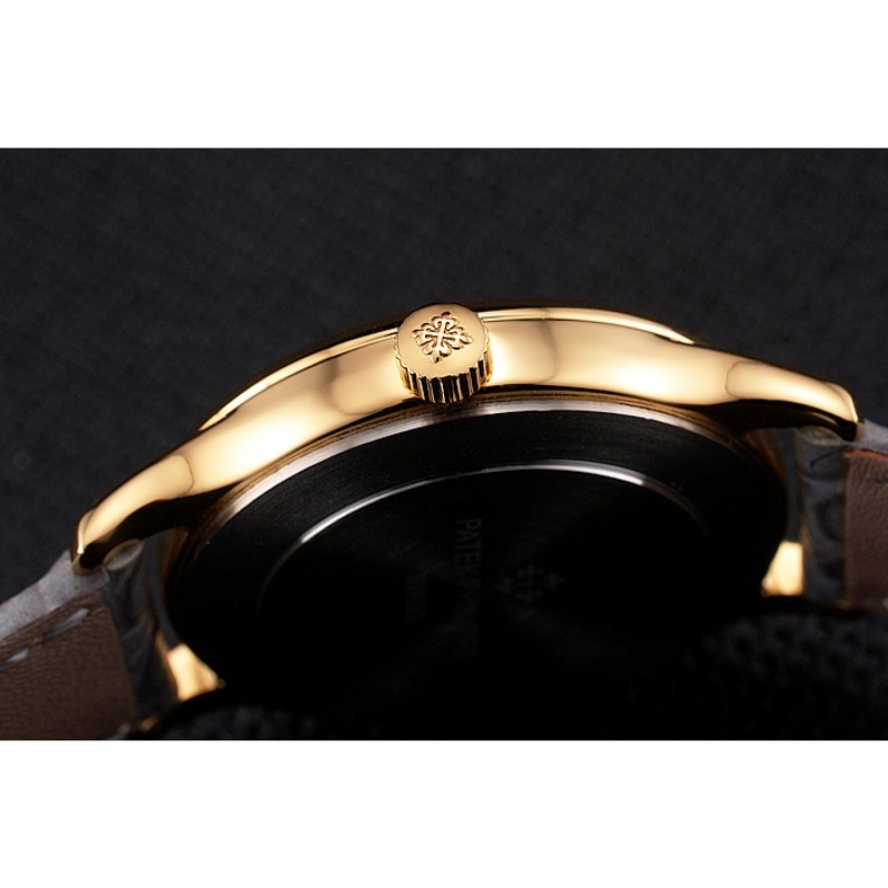 Patek Philippe Calatrava Gray Dial Diamond Markings Gold Case Gray Leather Strap-8
