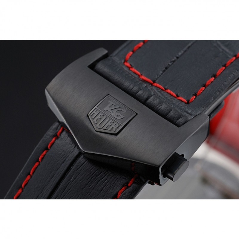 High Quality Tag Heuer Monaco Black-Red Perforated Leather Strap Black Dial 80309-6
