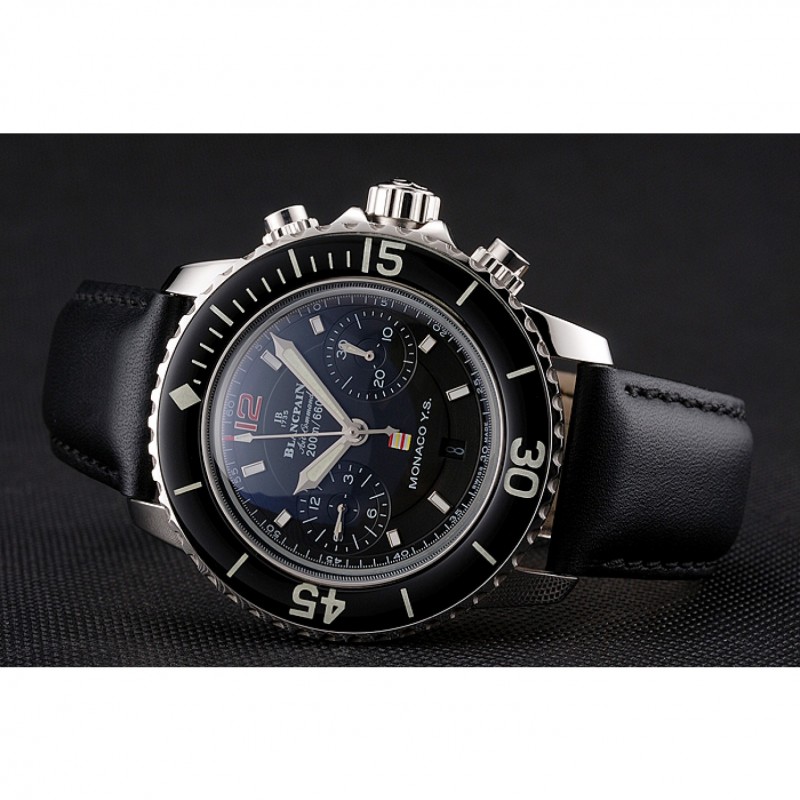 Swiss Blancpain Air Command Monaco YS Black Dial Stainless Steel Case Black Leather Strap-3