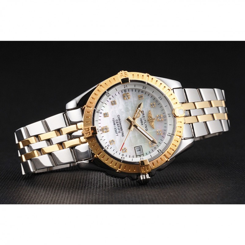 Breitling Colt Lady Pearl Dial Diamond Hour Marks Gold Bezel Stainless Steel Case Two Tone Bracelet-2
