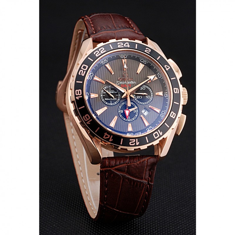 Omega Seamaster Aqua Terra Chrono GMT Teak-Grey Dial Brown Leather Bracelet 622536-2