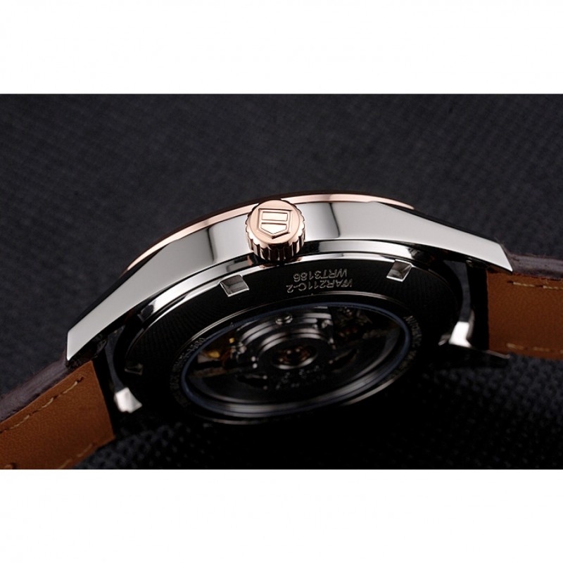 High Quality Replica Watches Swiss Tag Heuer Carrera Calibre 5 White Dial Rose Gold Case Brown Leather Strap-6