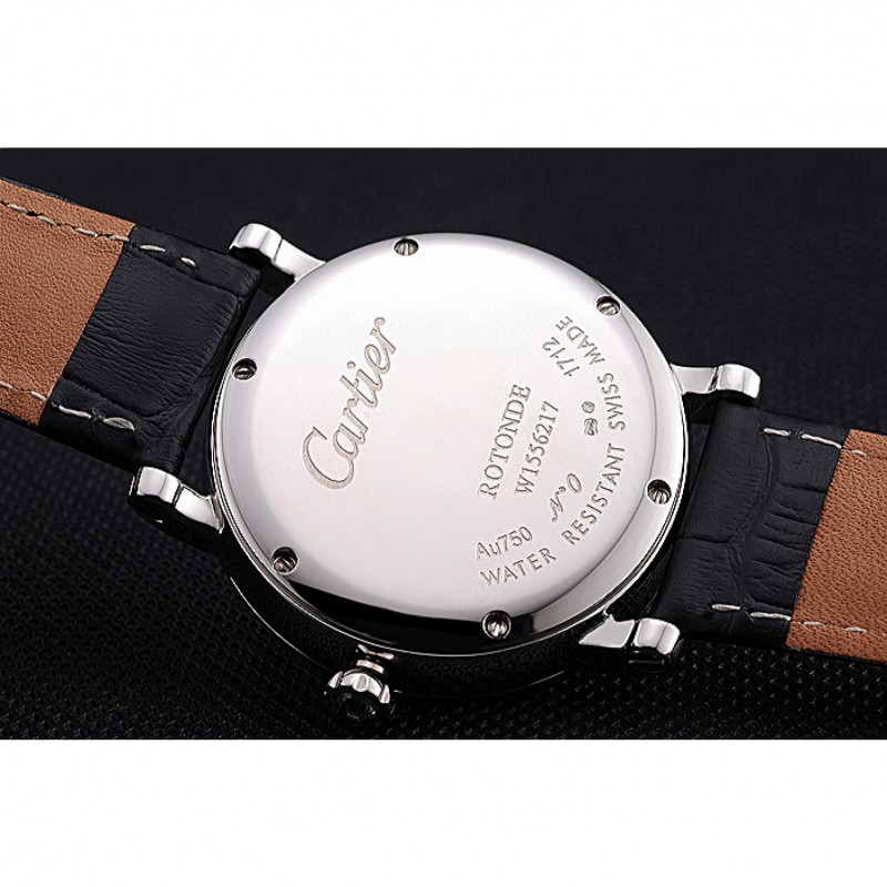 Cartier Ronde Second Time Zone White Dial Stainless Steel Case Black Leather Strap 622798-8