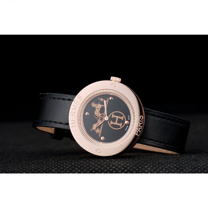 AAA Hermes Classic MOP Dial Black Leather Strap-4