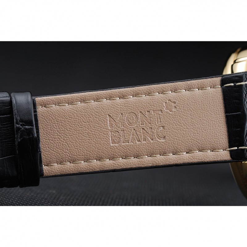 Montblanc Chronograph Black Dial Black Leather Bracelet Gold Case 1454112-5