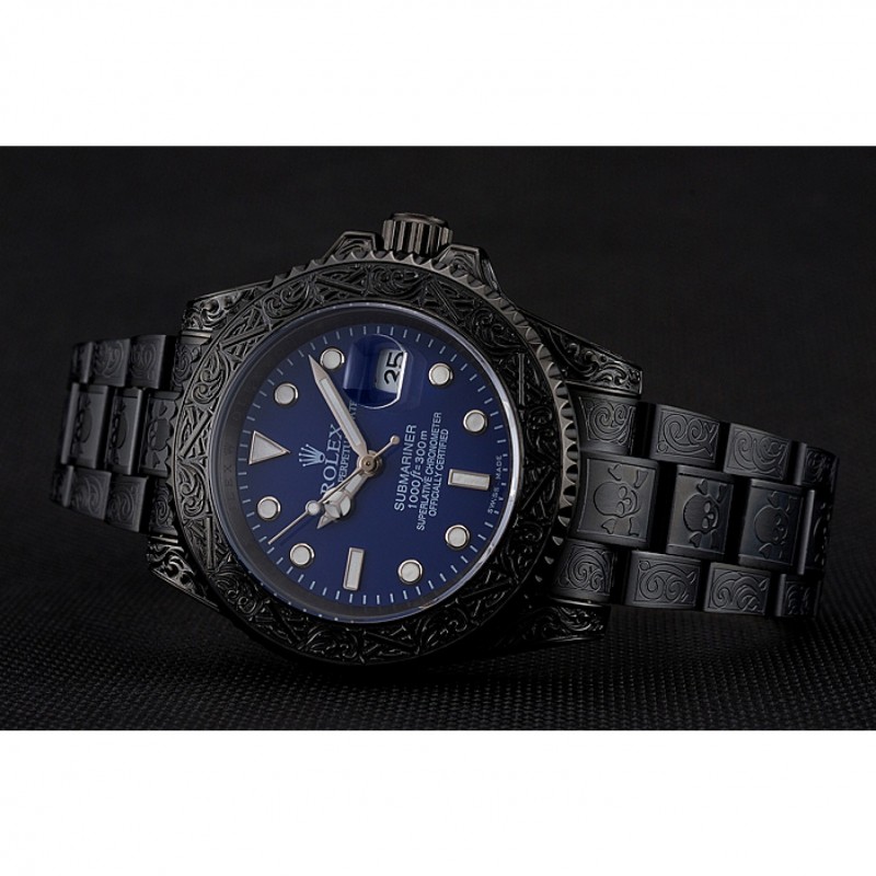 Swiss Rolex Submariner Skull Limited Edition Blue Dial All Black Case And Bracelet 1454084-3