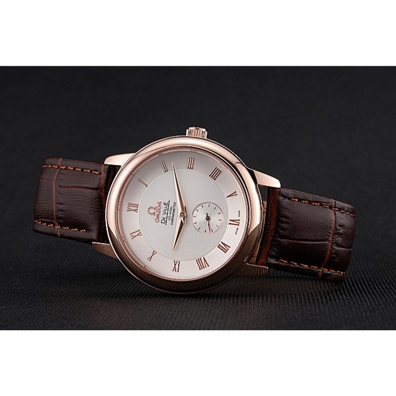 Omega DeVille Prestige Small Seconds White Dial Gold Case Brown Leather Bracelet 622603-4
