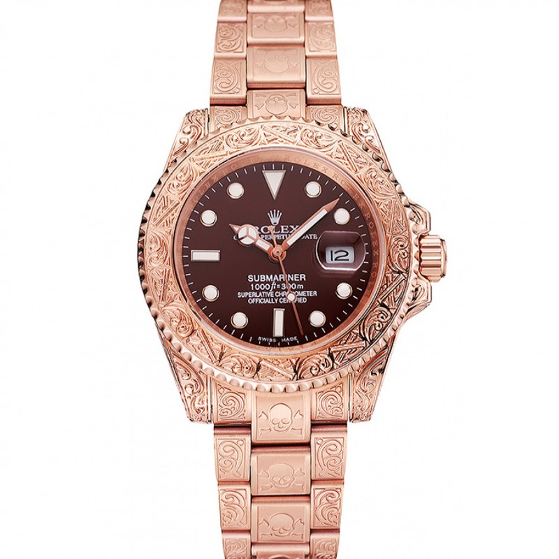 High Quality Replica Watches Swiss Rolex Submariner Skull Limited Edition Brown Dial Rose Gold Case And Bracelet 1454087-0