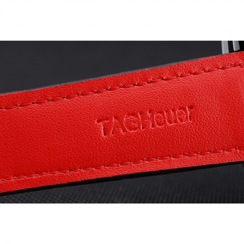 High Quality Tag Heuer Monaco Black-Red Perforated Leather Strap Black Dial 80309-7