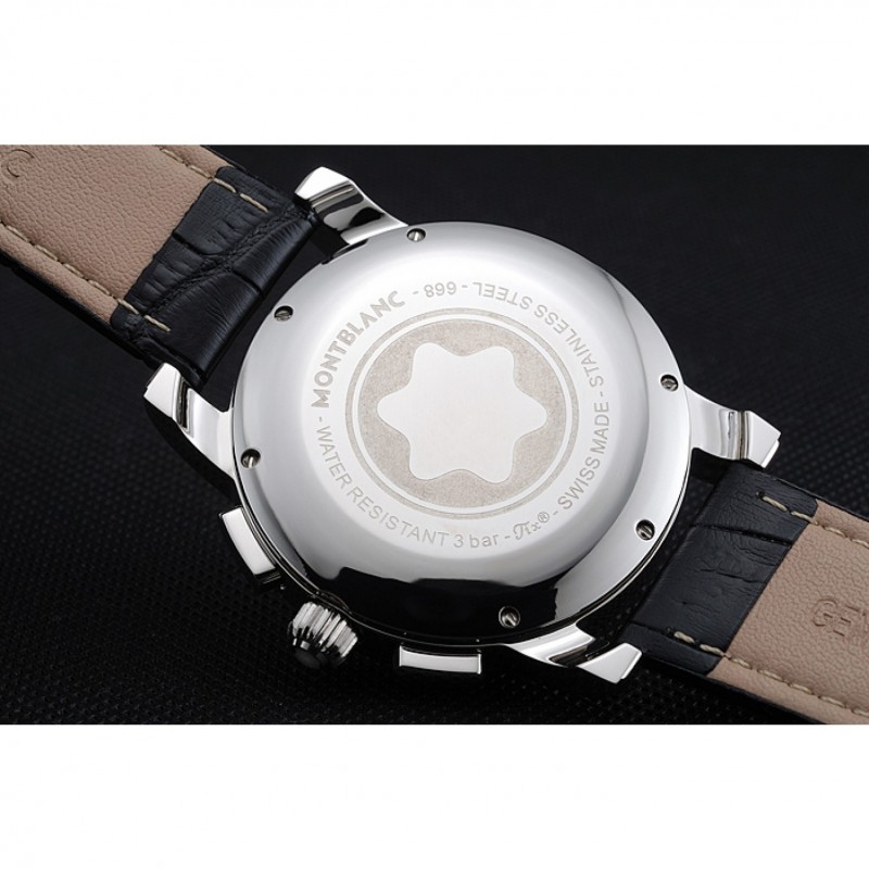 Best Montblanc Chronograph White Dial Black Leather Bracelet Silver Case 1454114-5