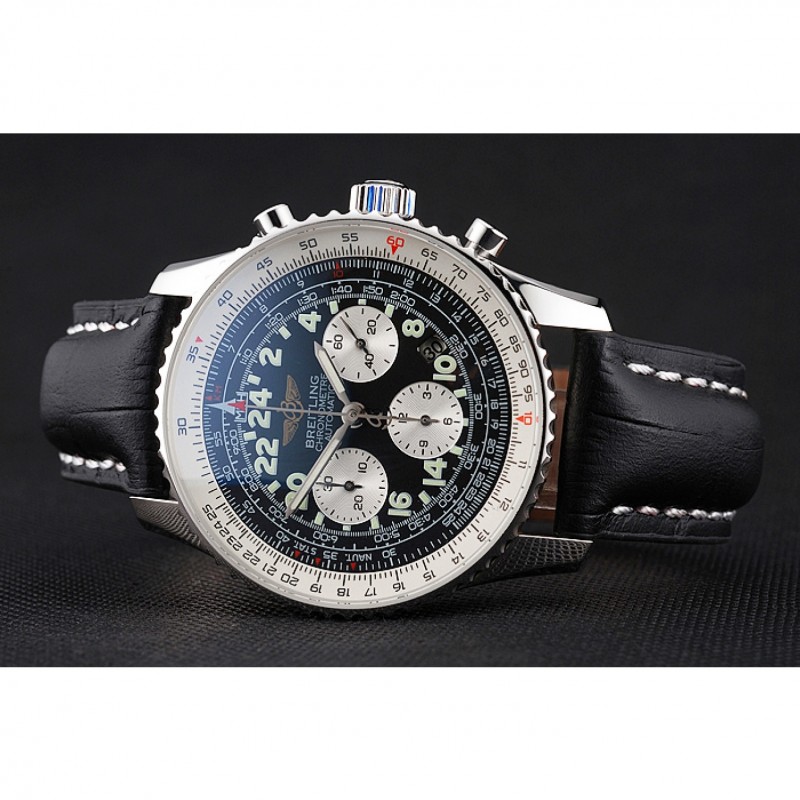 Swiss Breitling Navitimer Cosmonaute Black Dial Stainless Steel Case Black Leather Strap-3