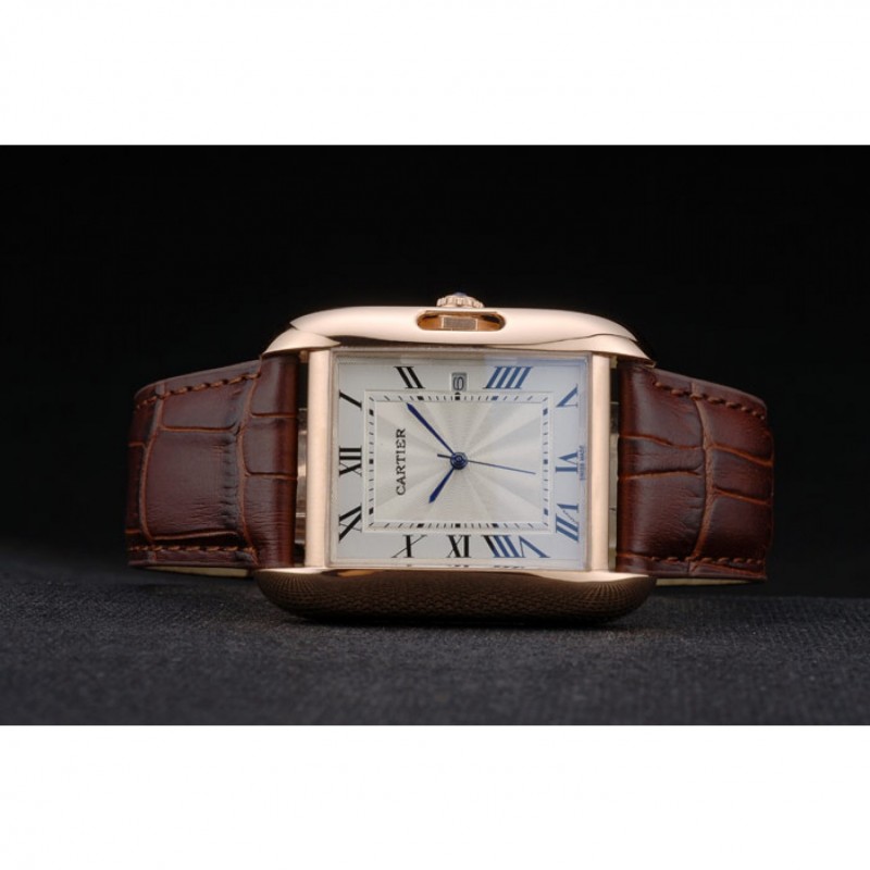 Cartier Tank Anglaise 36mm White Dial Gold Case Brown Leather Bracelet-4