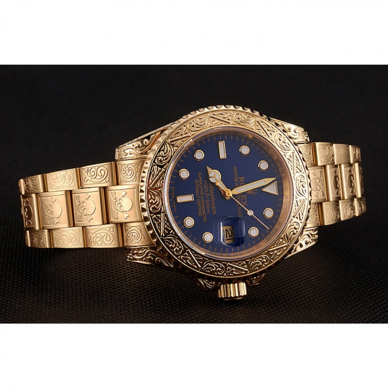 Swiss Rolex Submariner Skull Limited Edition Blue Dial Gold Case And Bracelet 1454089-3