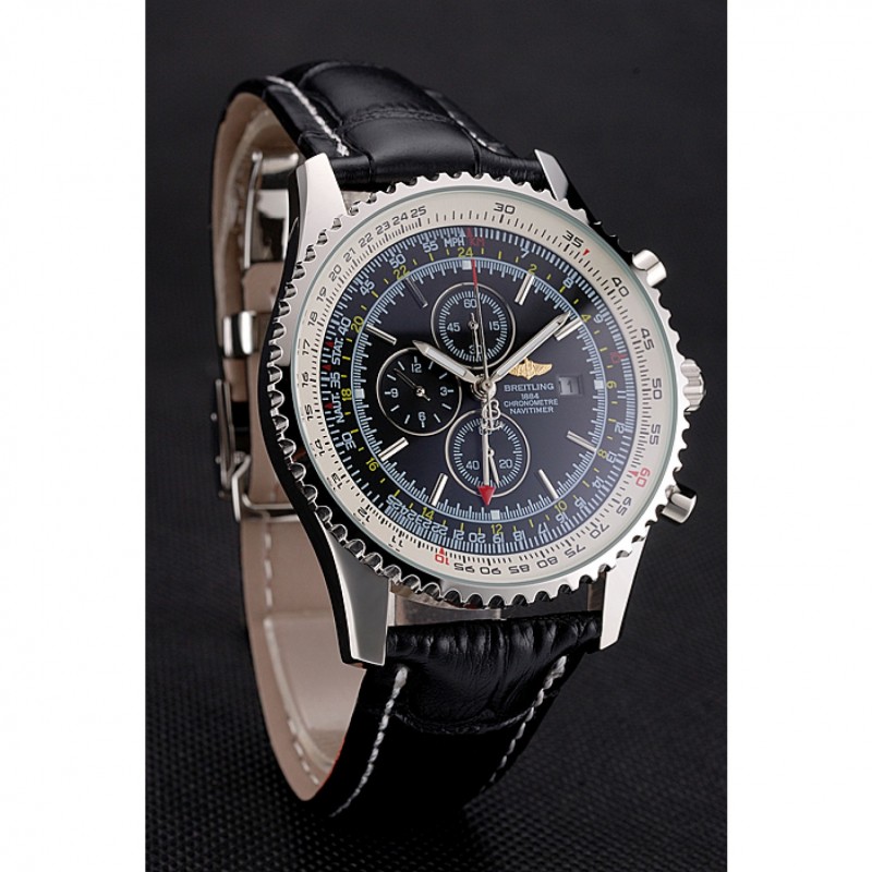 Breitling Navitimer World Black Dial Black Leather Bracelet 622513-1