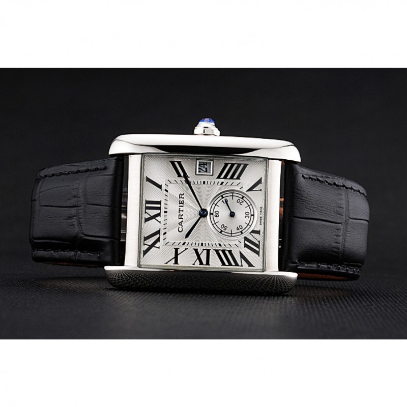Cartier Tank MC White Dial Stainless Steel Case Black Leather Strap 622576-4