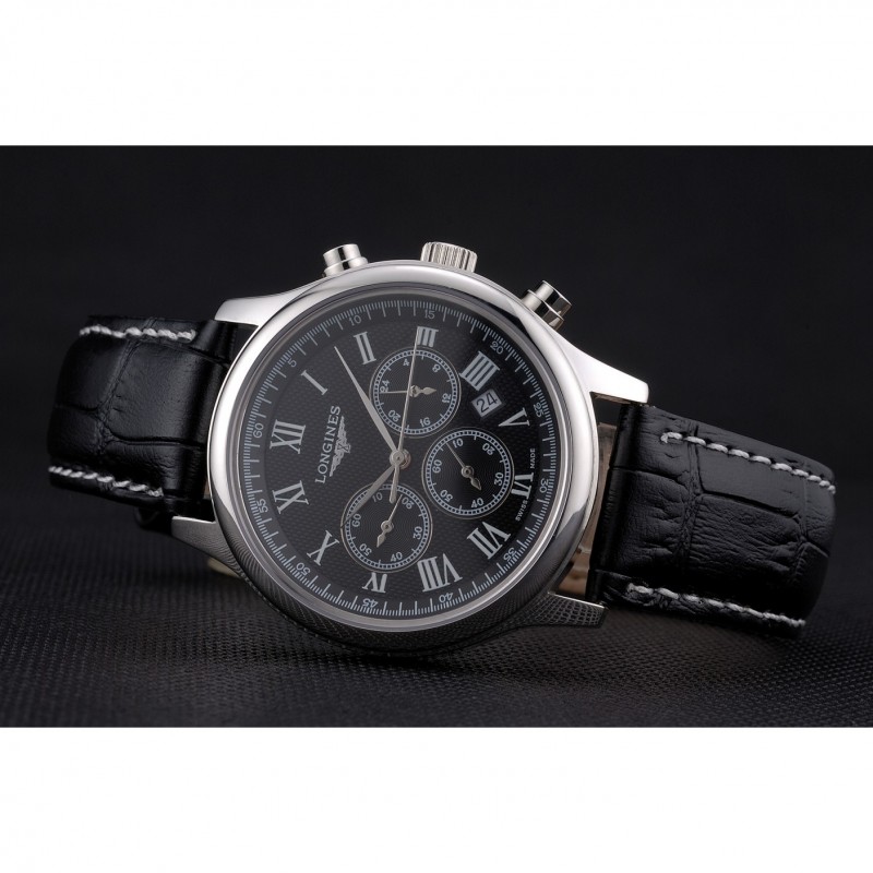 Longines Master Collection Black Leather Strap Black Dial 80224-4