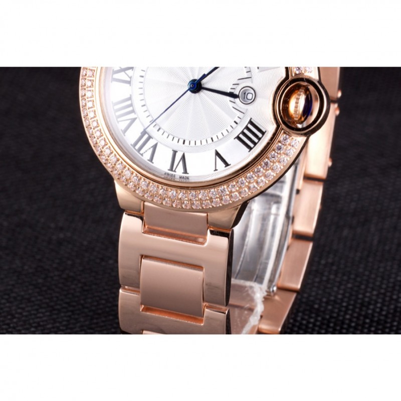High Quality Replica Watches Cartier Ballon Bleu 42mm White Dial Diamonds Pink Gold Case And Bracelet-6