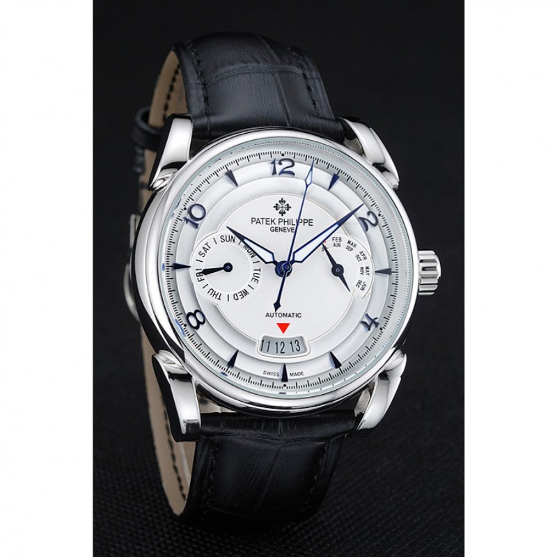Patek Philippe Complications Chronograph White Dial Silver Case Black Leather Bracelet 1454237-2